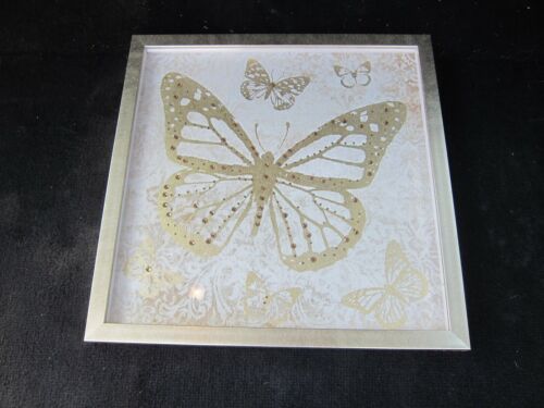 GOLDEN BUTTERFLY PHOTO IN GOLD FRAME DIAMANTE PRINT WALL ART PICTURE 40CM X 40CM