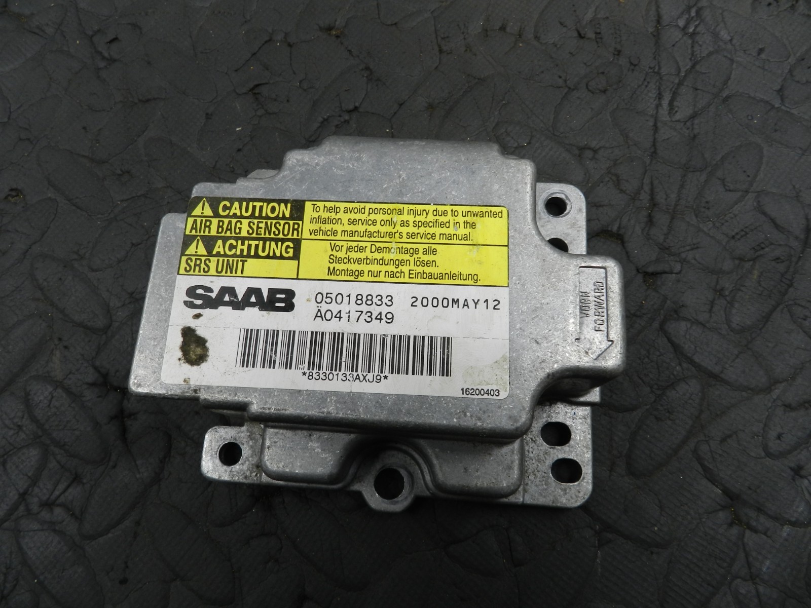 177. 2000 SAAB 9-3 CONVERTIBLE YS3D. AIR BAG ECU MODULE 05018833